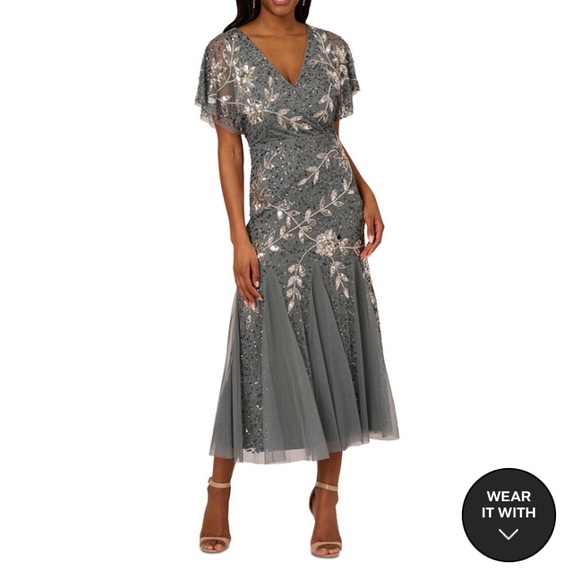 Adrianna Papell Dresses & Skirts - Adrianna Papell Pewter beaded dress. 👗